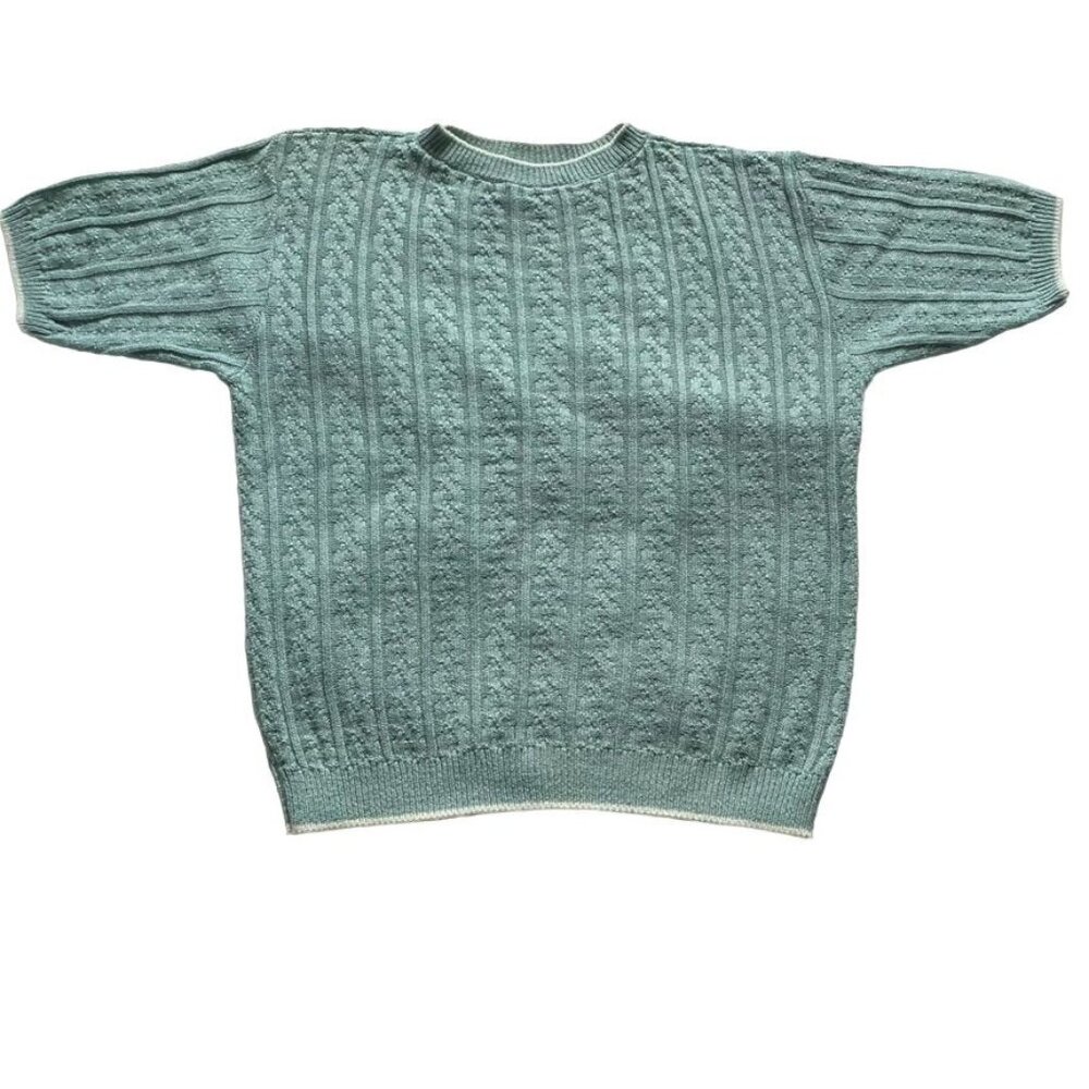 Womens Crewneck Knit Sweater Short Sleeve Alfred Dunner Size Large Vintage u Gre